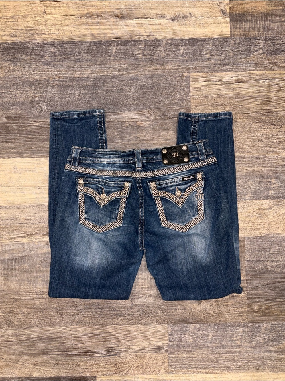 Moussy Dark Blue Embellished Back-Pocket Bootcut Jeans - Picture 1 of 11